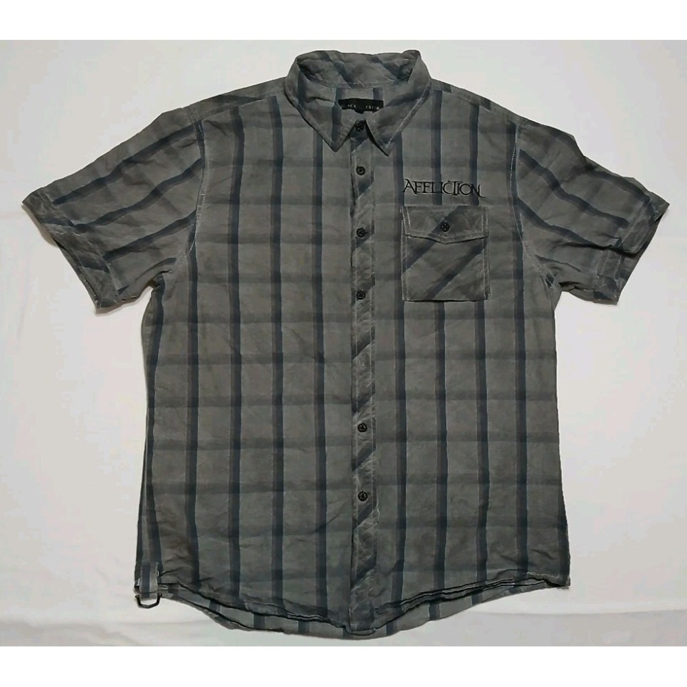 Affliction Black Premium Mens Short Sleeve Button Shirt Embroidered Cross Medium - Picture 2 of 8